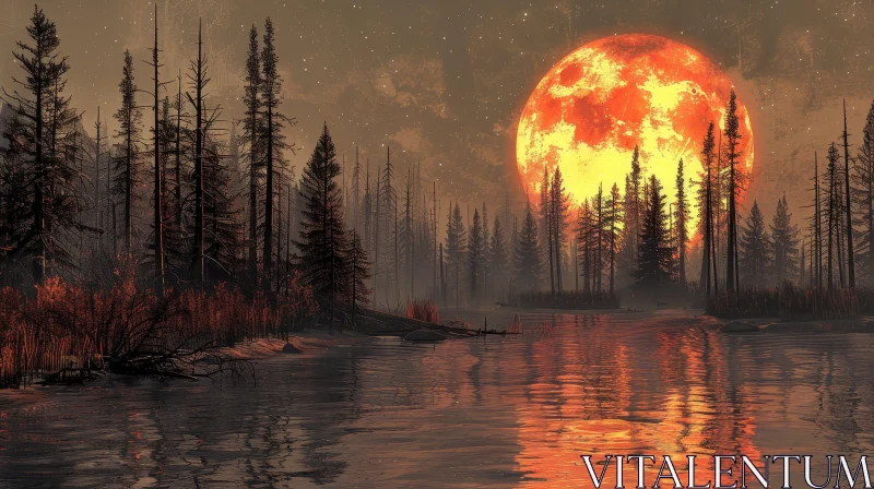 Enchanting Forest Moonlight Landscape AI Image