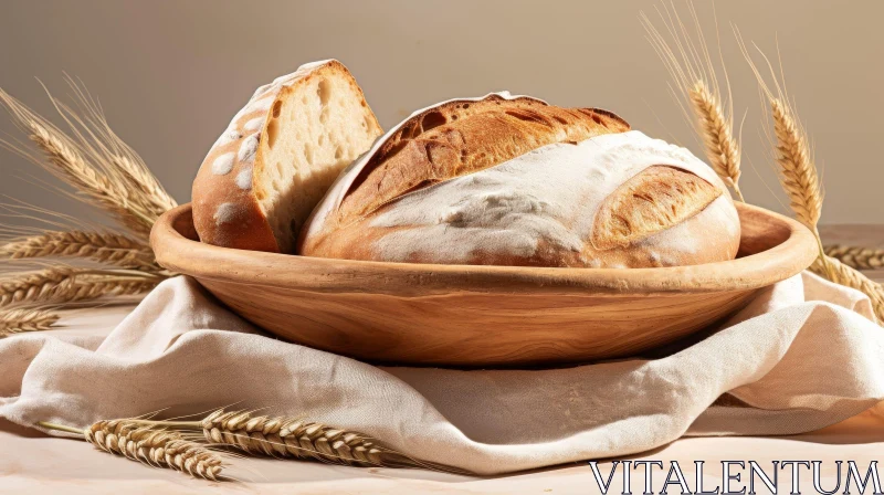 Golden Crust Bread on Wheat Field AI Image