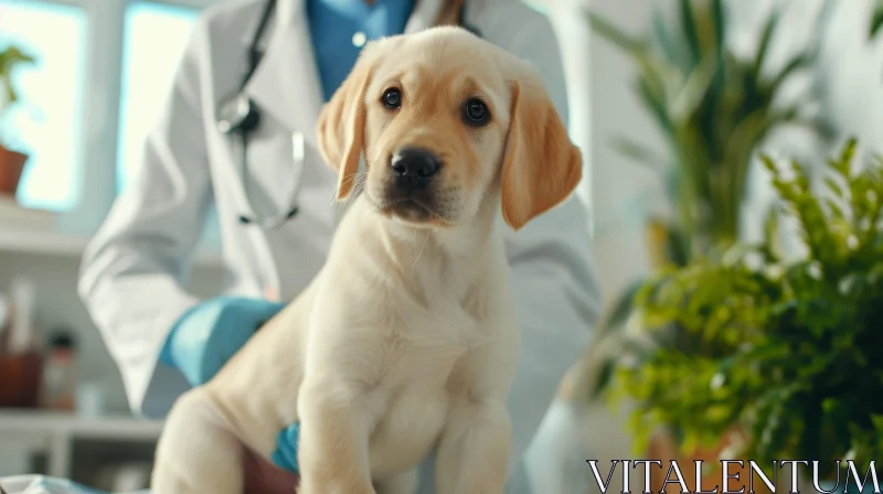 Labrador Puppy in Veterinary Clinic AI Image