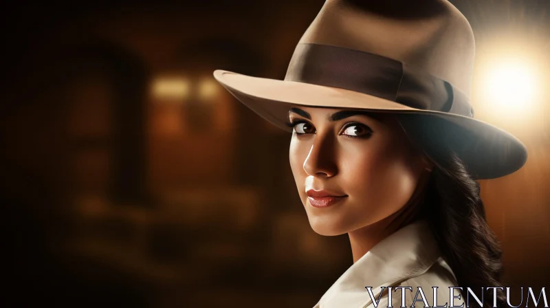 Serious Young Woman in Fedora Hat Portrait AI Image