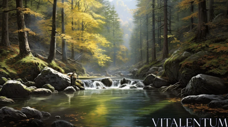 AI ART Tranquil Forest Landscape with River | Natural Beauty
