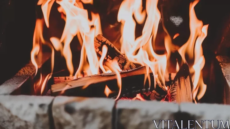 Wood Fire Close-Up: Warmth and Coziness AI Image