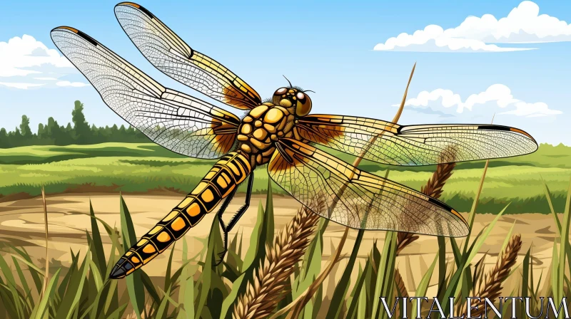 Beautiful Dragonfly Vector Illustration Over Field AI Image