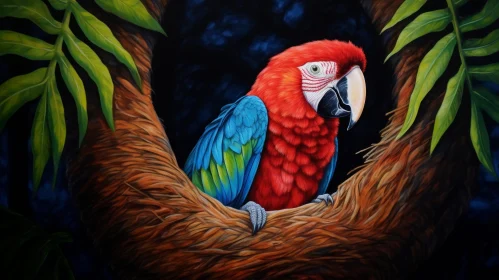Colorful Parrot in Tree Hollow Painting