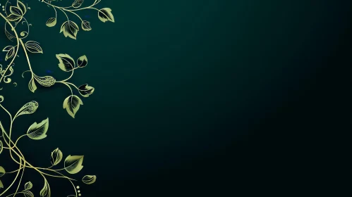 Dark Green Background with Golden Leaves and Vines