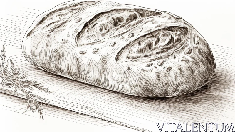 AI ART Delicious Bread Drawing on Wooden Cutting Board