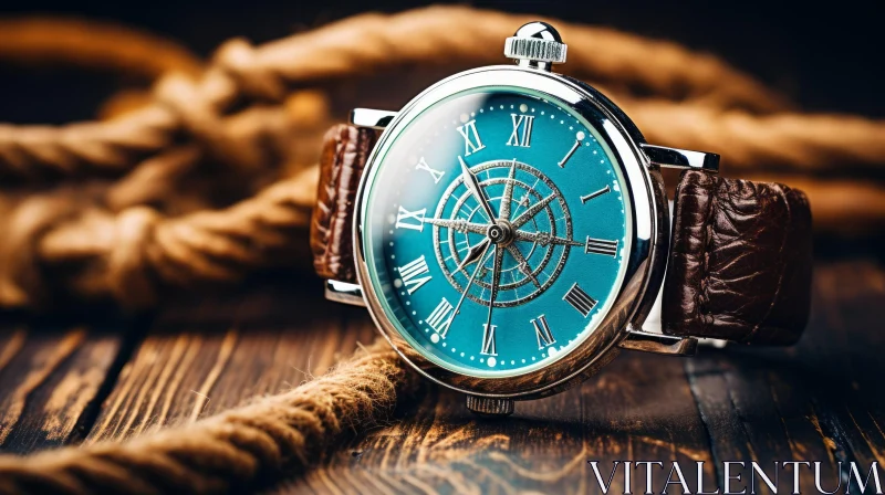 Stylish Men's Watch with Blue Dial and Leather Strap AI Image