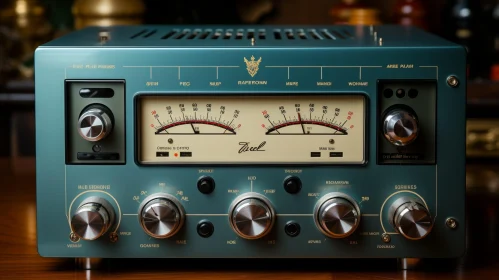 Vintage Blue Audio Receiver with Buttons and Knobs