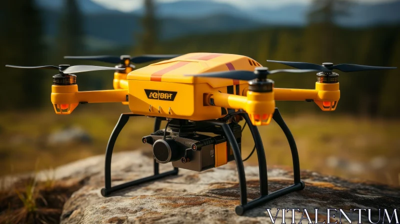 Yellow and Black Drone with Camera on Rock AI Image