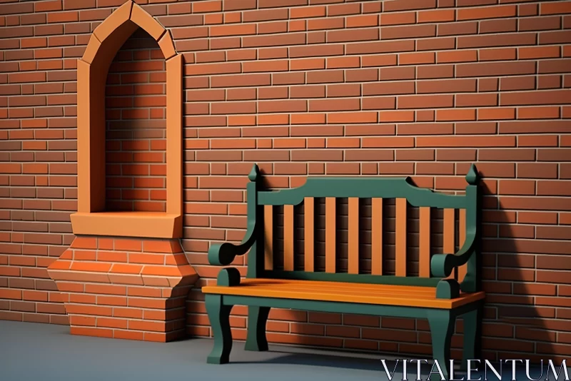 3D Bench Next to Red Brick Wall in Christian Art Style AI Image