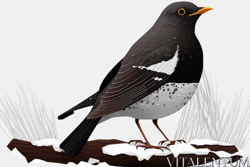 AI ART Black and Gray Bird Illustration in Snow | Detailed Character Design