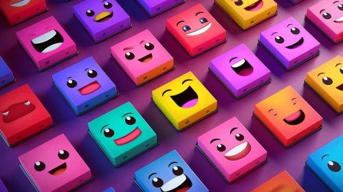 Colorful 3D Emoji Grid on Purple Background
