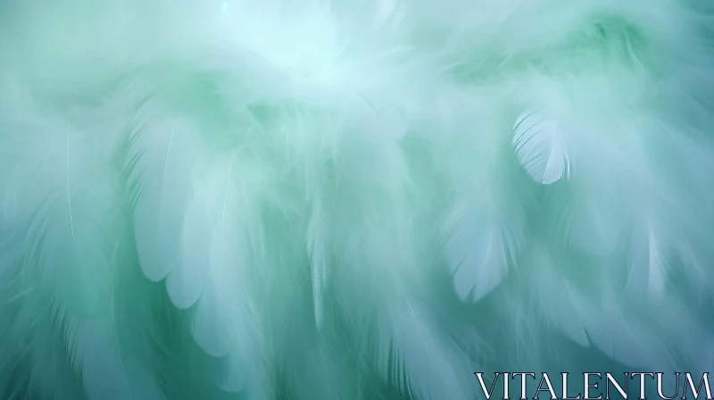 Delicate White Feathers on Soft Pastel Green Blue Background AI Image