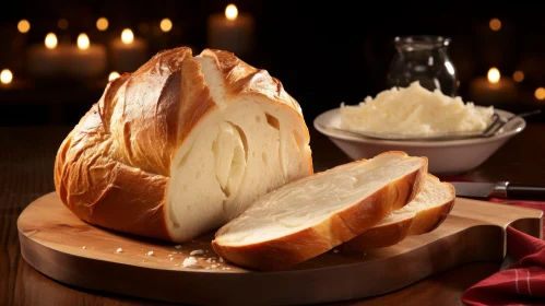 Delicious Slice of Bread and Butter on Wooden Board