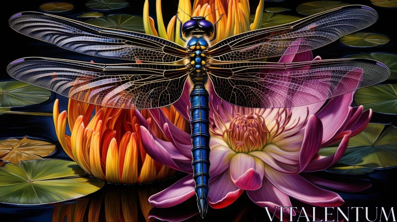 Dragonfly on Lily Pad Painting AI Image