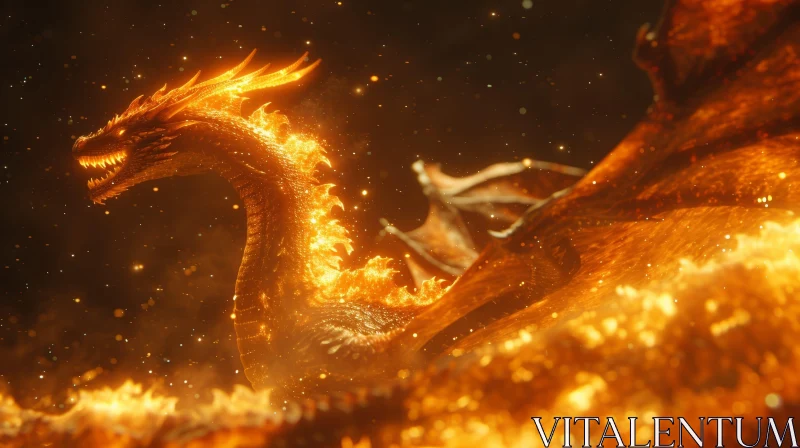 Golden Dragon Digital Painting - Fantasy Artwork AI Image