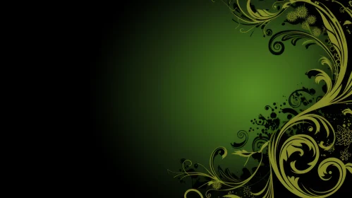 Intricate Black and Green Floral Background