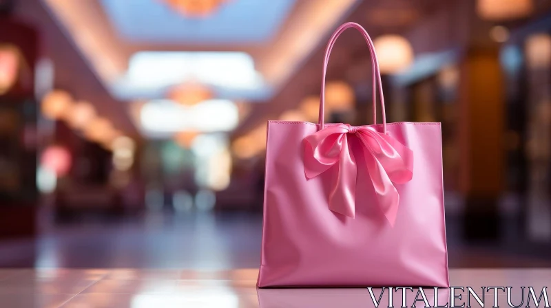 Pink Shopping Bag with Bow on Reflective Surface AI Image