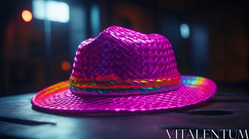 AI ART Pink Straw Hat with Rainbow Band - 3D Rendering