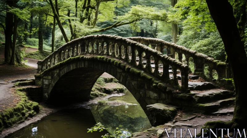 Tranquil Forest Stone Bridge Photo AI Image