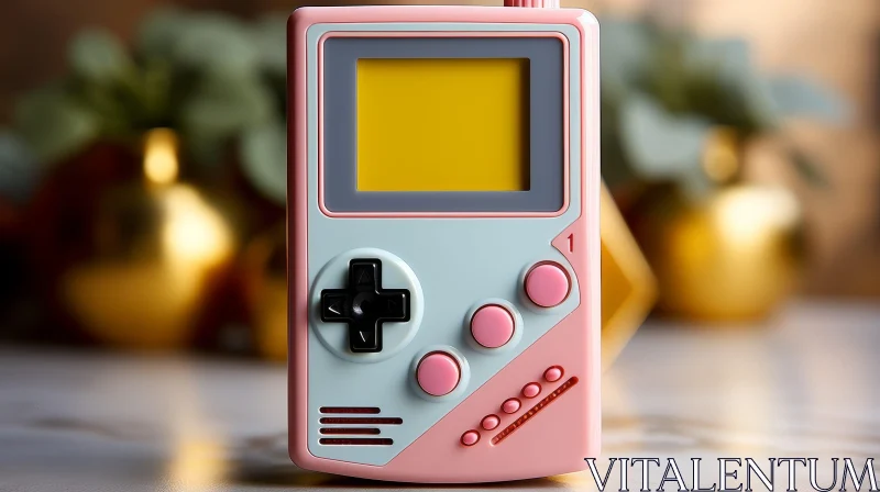 Vintage Handheld 1980s Video Game Console in Pink and Light Blue AI Image