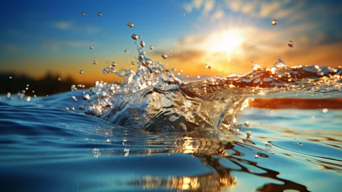 Wave Splashing in Ocean at Sunset