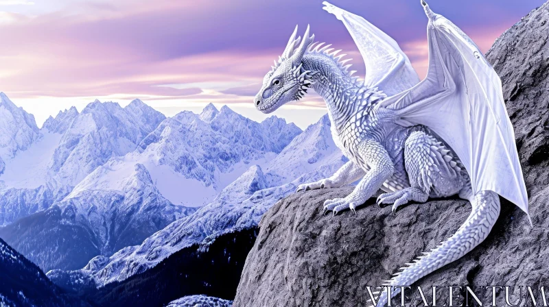 White Dragon in Mountainous Landscape - Digital Painting AI Image