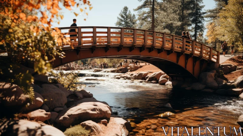 Wooden Bridge Over Serene River AI Image