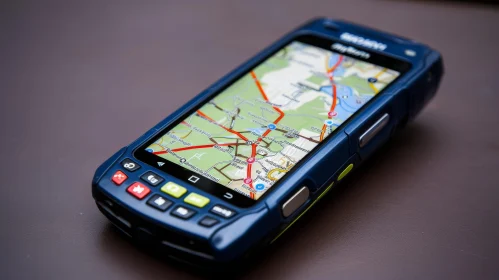 Blue Rugged Smartphone with Map Display