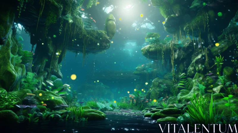 Enchanting Magical Forest with Bioluminescent Mushrooms AI Image