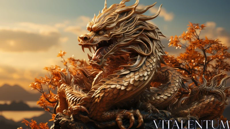 AI ART Golden Dragon 3D Rendering