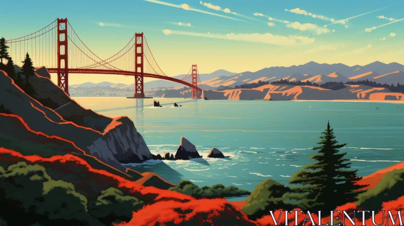 AI ART Golden Gate Bridge in San Francisco - Serene Landscape View