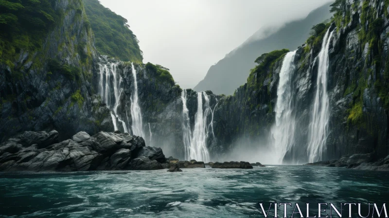 Majestic Waterfall in Tranquil Valley AI Image