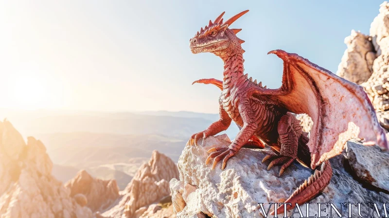 AI ART Red Dragon 3D Rendering in Fantasy Mountain Landscape