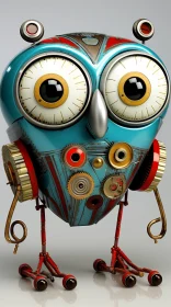 Steampunk Owl 3D Rendering - Mechanical Details in Blue and Red