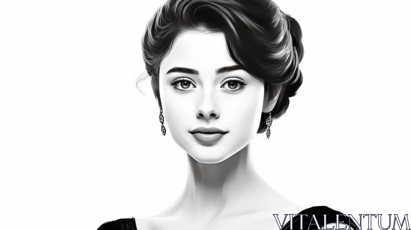Beautiful Woman Portrait in Black and White AI Image
