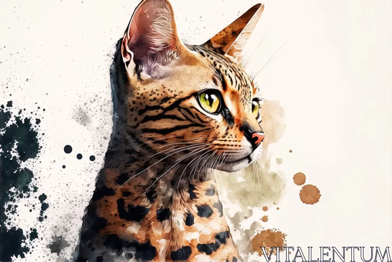 Bengal Cat Watercolor Portrait: Captivating Digital Illustration AI Image