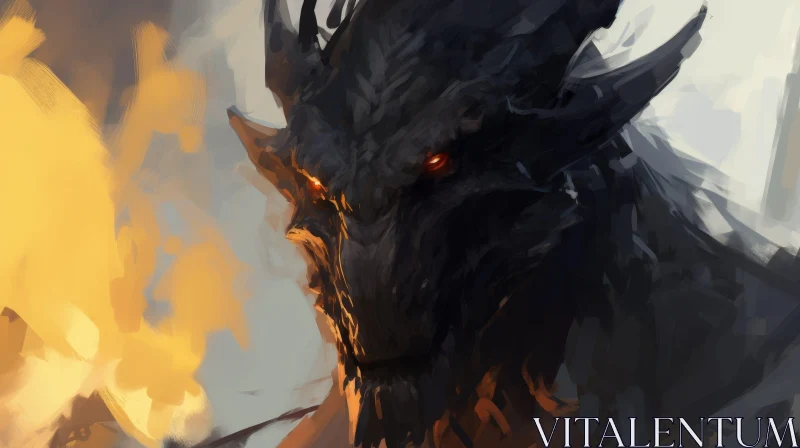 Black Dragon Digital Painting - Dark and Ominous Fantasy Art AI Image