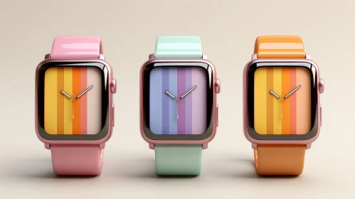 Colorful Smartwatches Trio on Cream Background