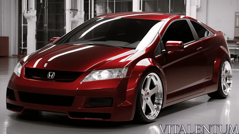 Dark Red Honda Civic | Hyper-Detailed Renderings | Daz3D Style AI Image
