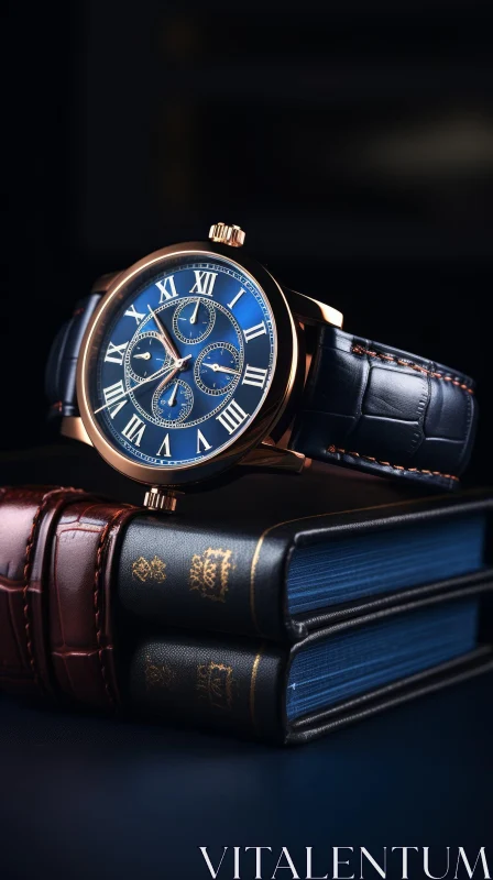 AI ART Luxury Blue Dial Wristwatch on Books