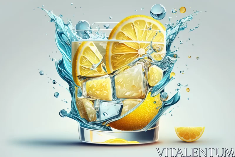 Refreshing Lemon Juice with Ice Cubes and Splash | Realistic and Hyper-Detailed Art AI Image