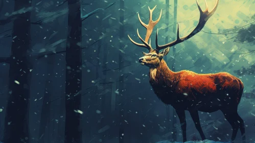 Snowy Forest Deer Painting - Realistic Detail & Vibrant Colors