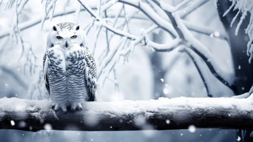 Snowy Owl in Winter Forest - Wildlife Photography