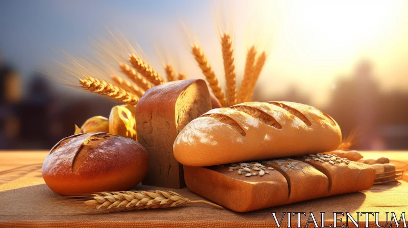 Warm Bread Display on Wooden Table AI Image