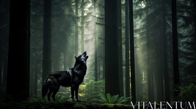AI ART Wolf Howling in Forest Digital Painting