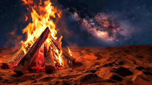 Bonfire in Desert at Night | Starry Sky | Nature Photography