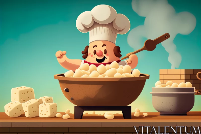 Cartoon Character Cooking Food in Pot | Interactive and Playful Scene AI Image