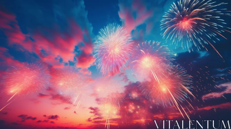 AI ART Colorful Fireworks in Night Sky - Festive Celebration