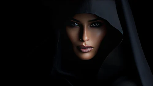 Dark and Mysterious Woman Portrait in Black Hijab